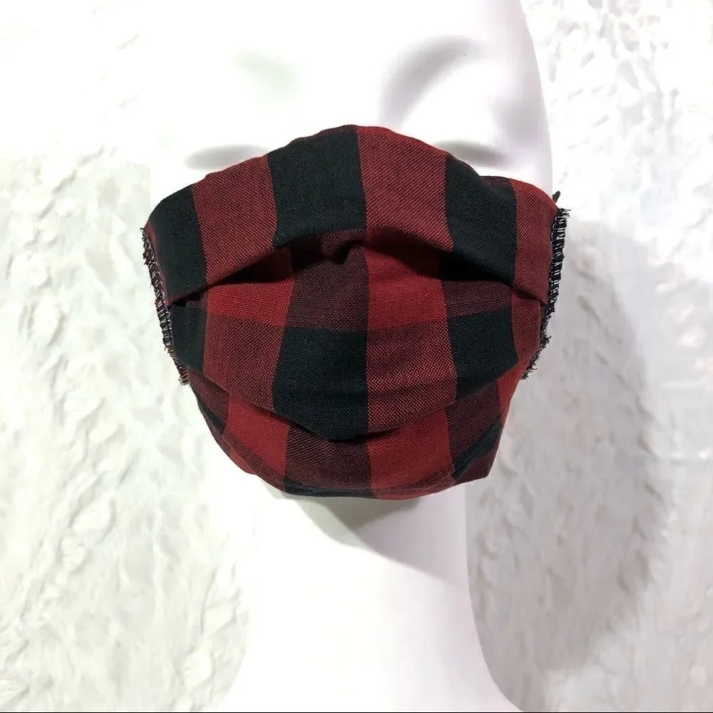 Buffalo plaid red face mask PPE protection cover